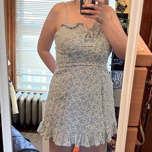 Pastel Blue and White Mini Dress with Tie in Back